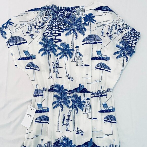 NWT Paulo Mariotti dress beach cover Womens Petite blue white midi button front - Picture 6 of 14